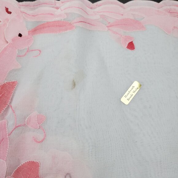 VTG 4 Hand Applique Embroidered Organdy Linen Placemats Pink White By Brode Main - Picture 5 of 14